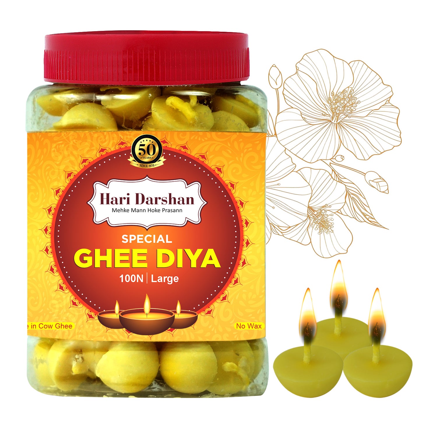 Ghee Diya - Made With Cow Ghee - Ready-to-Use - 45 Minutes Burning Time - 100pc Large Diya