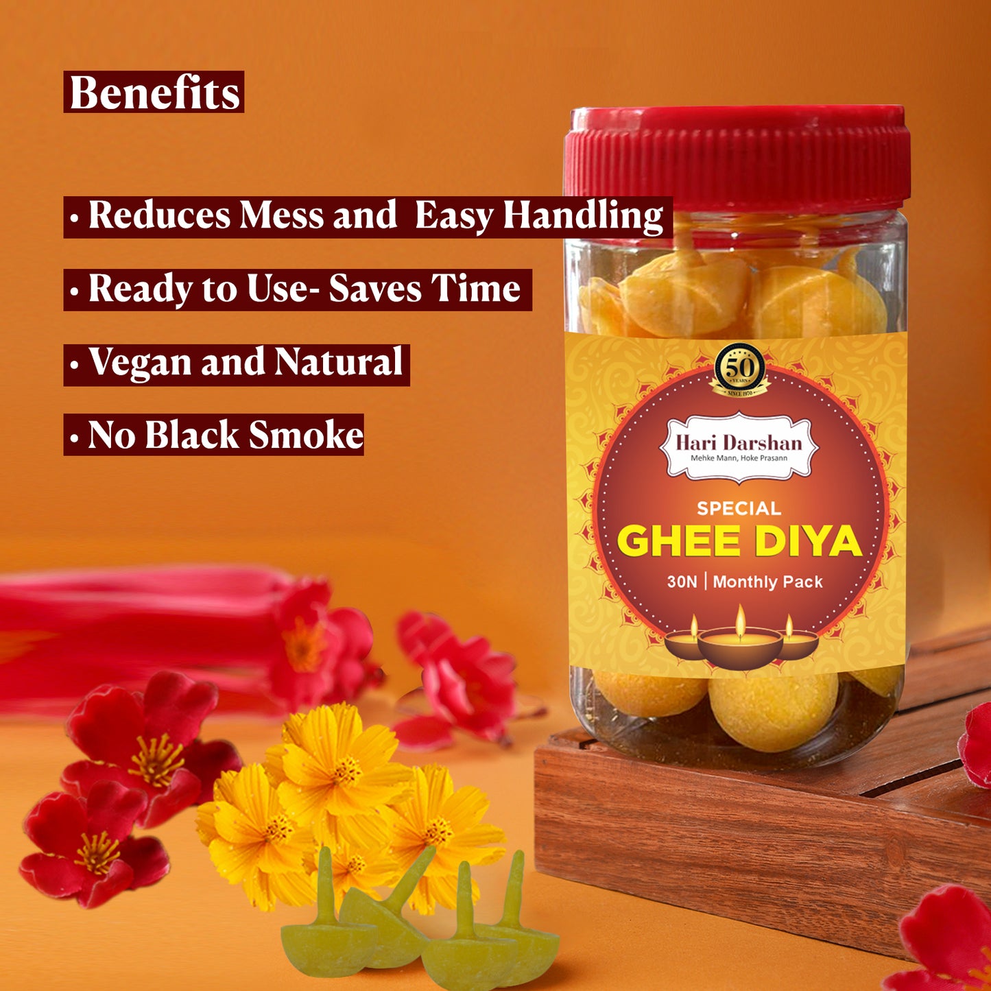Ghee Diya - Made With Cow Ghee - Ready-to-Use - 25 Minutes Burning Time - 30pcs Diya