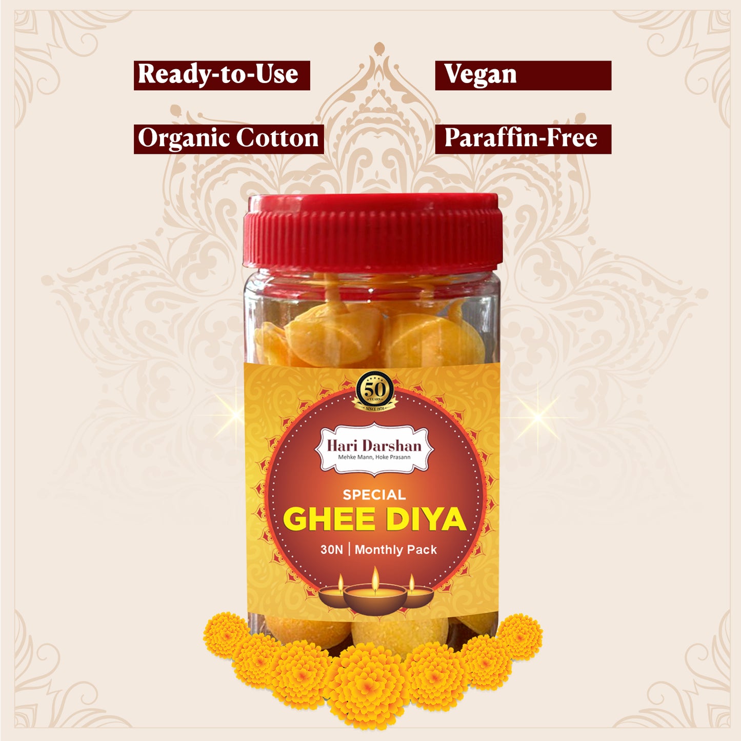 Ghee Diya - Made With Cow Ghee - Ready-to-Use - 25 Minutes Burning Time - 30pcs Diya