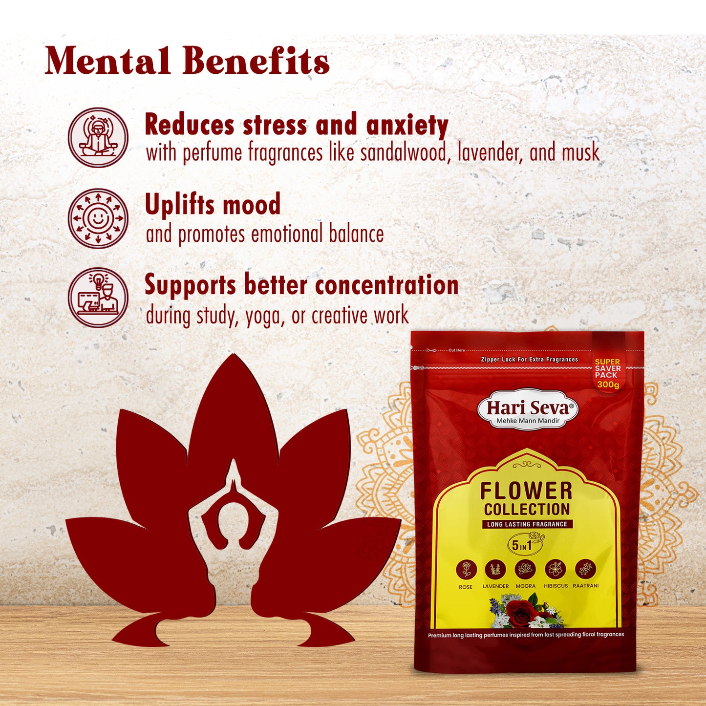 5 in 1 Fragrances: Rose, Lavender, Mogra, Hibiscus, Raatrani | Flower Collection Incense Sticks