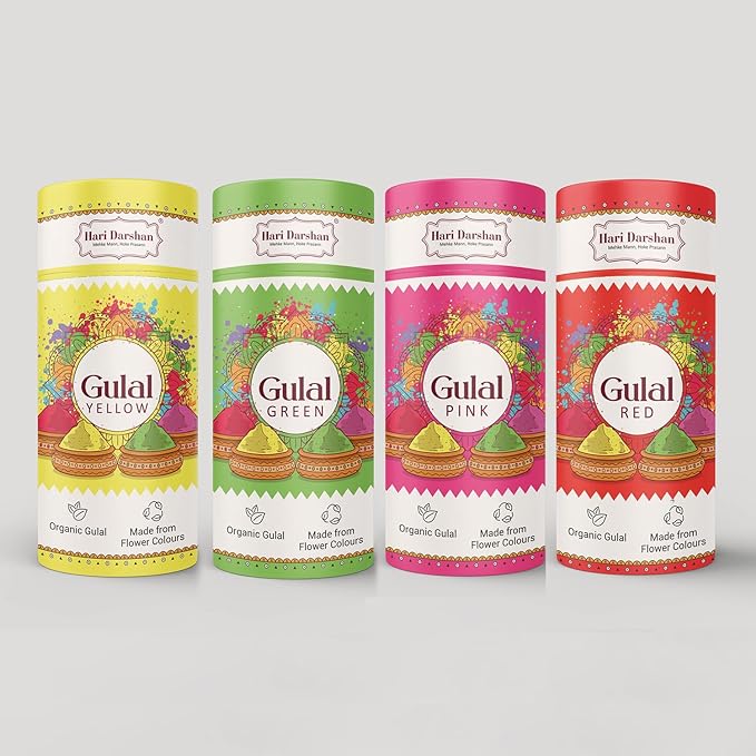Organic Gulal Combo - Red, Green, Yellow, Pink - Pack of 4 - 100g Each