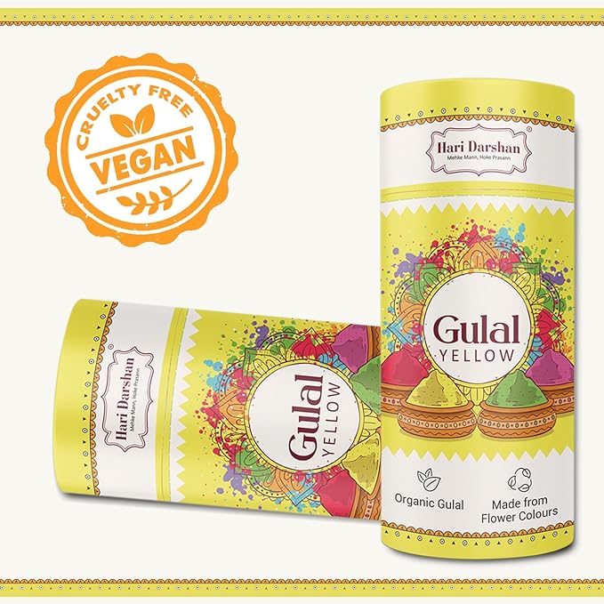 Organic Gulal Combo - Green, Yellow, Pink - Pack of 3 - 100g Each