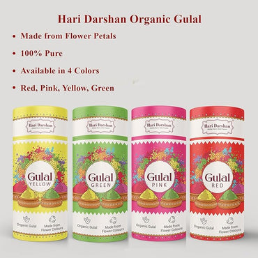 Organic Gulal Combo - Red, Green, Yellow, Pink - Pack of 4 - 100g Each