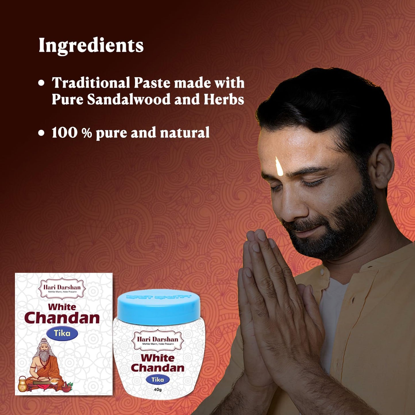 Safed Chandan Tika - Made with Pure white Sandalwood Powder, Saffron and other Natural herbs - 40g