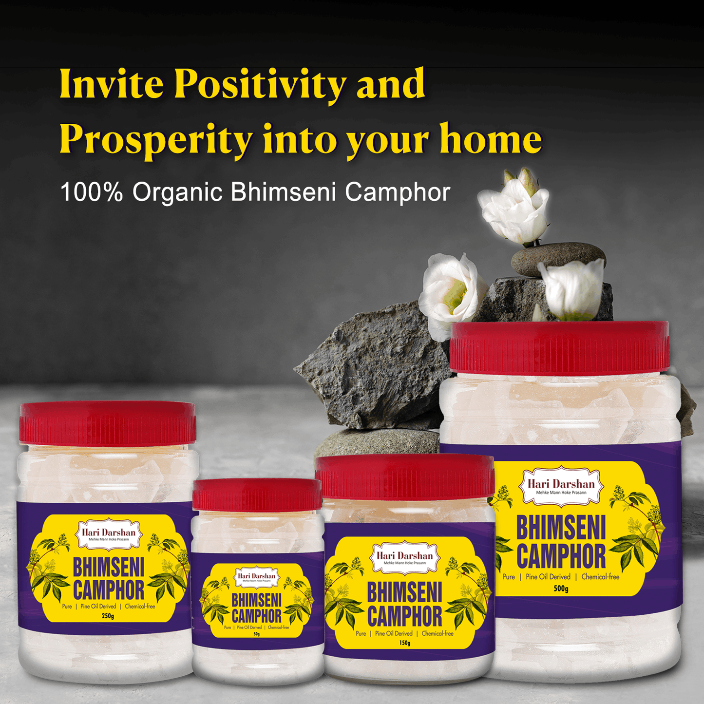 Pure Bhimseni Camphor - Pure Kapur crystals - For Pooja, Meditation, Havan or Room Freshener - 100g