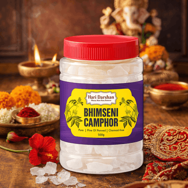 BHIMSENI CAMPHOR - Pure Kapur Crystals - For Pooja, Meditation, Havan or Room Freshener - Jar - 500g