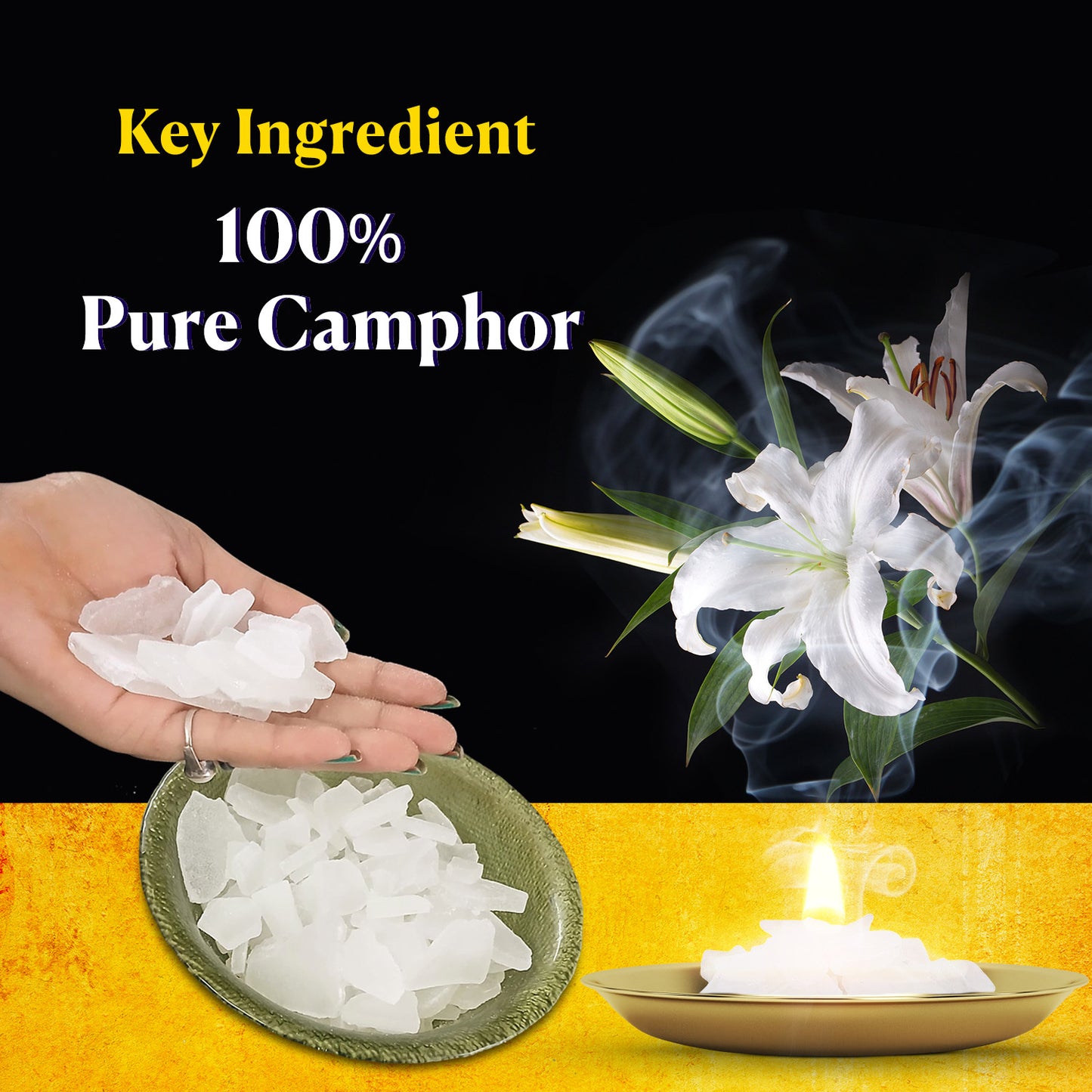 BHIMSENI CAMPHOR - Pure Kapur Crystals - For Pooja, Meditation, Havan or Room Freshener - Jar - 50g