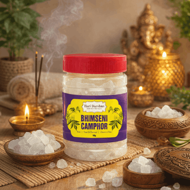 BHIMSENI CAMPHOR - Pure Kapur Crystals - For Pooja, Meditation, Havan or Room Freshener - Jar - 50g