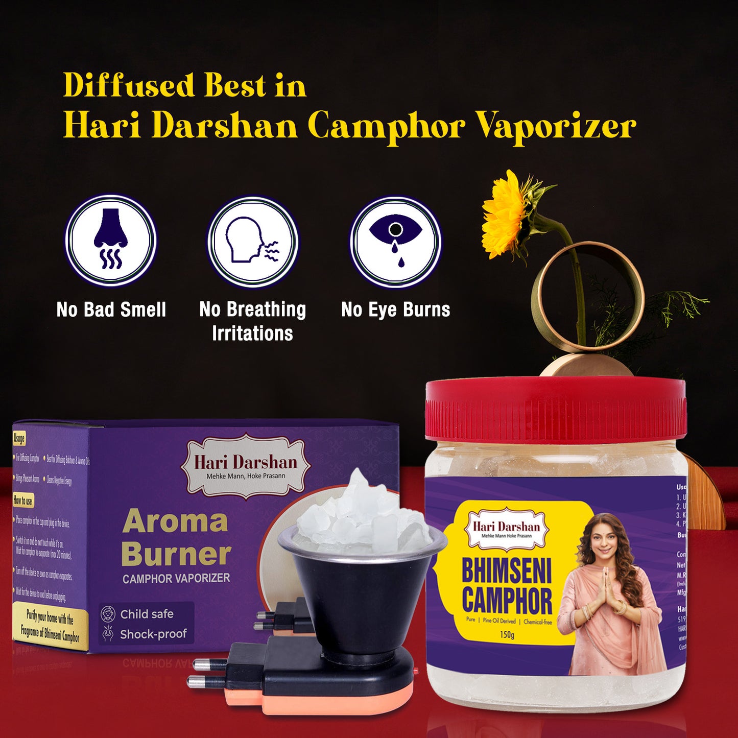 Pure Bhimseni Camphor - Pure Kapur Crystals - For Pooja, Meditation, Havan or Room Freshener - Jar - 150g