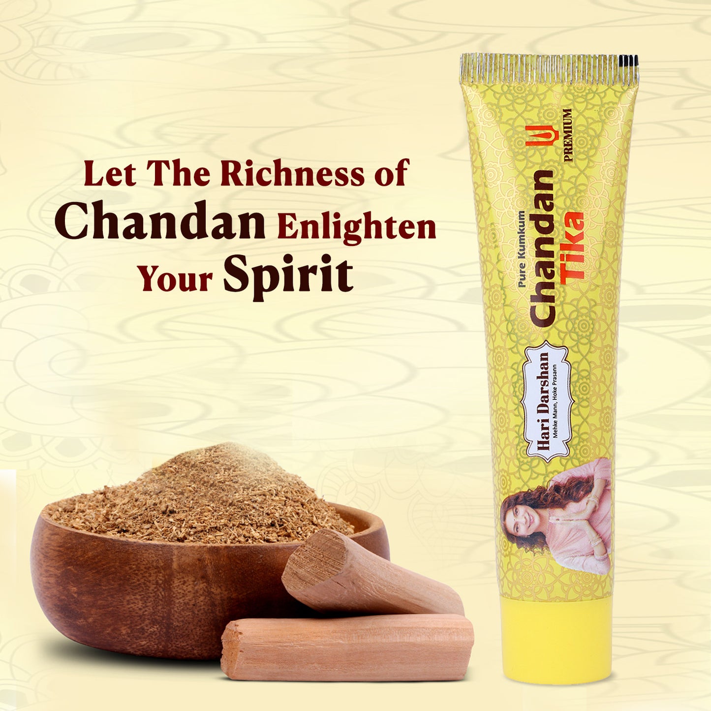 Pure Chandan Premium Tika - 50g Tube Packing - Made with Pure Sandalwood Powder, Saffron and other Natural herbs