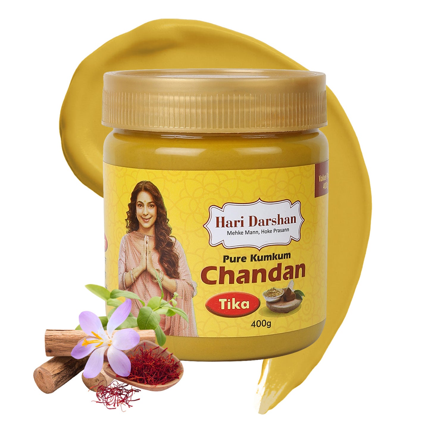 Chandan Tika - Traditional Paste Made with Pure Sandalwood Powder, Saffron & Other natural herbs with Powerful Mantras - Jar - 400g