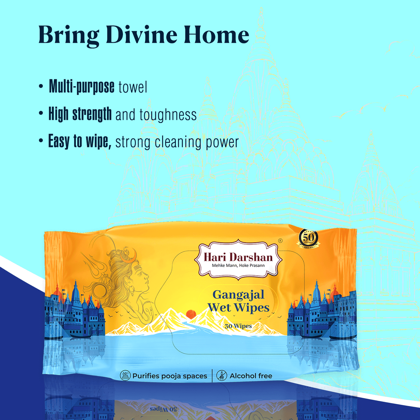 Gangajal Wet Wipes - 30 Wipes Each | Multipurpose Sacred Purity in Every Wipe