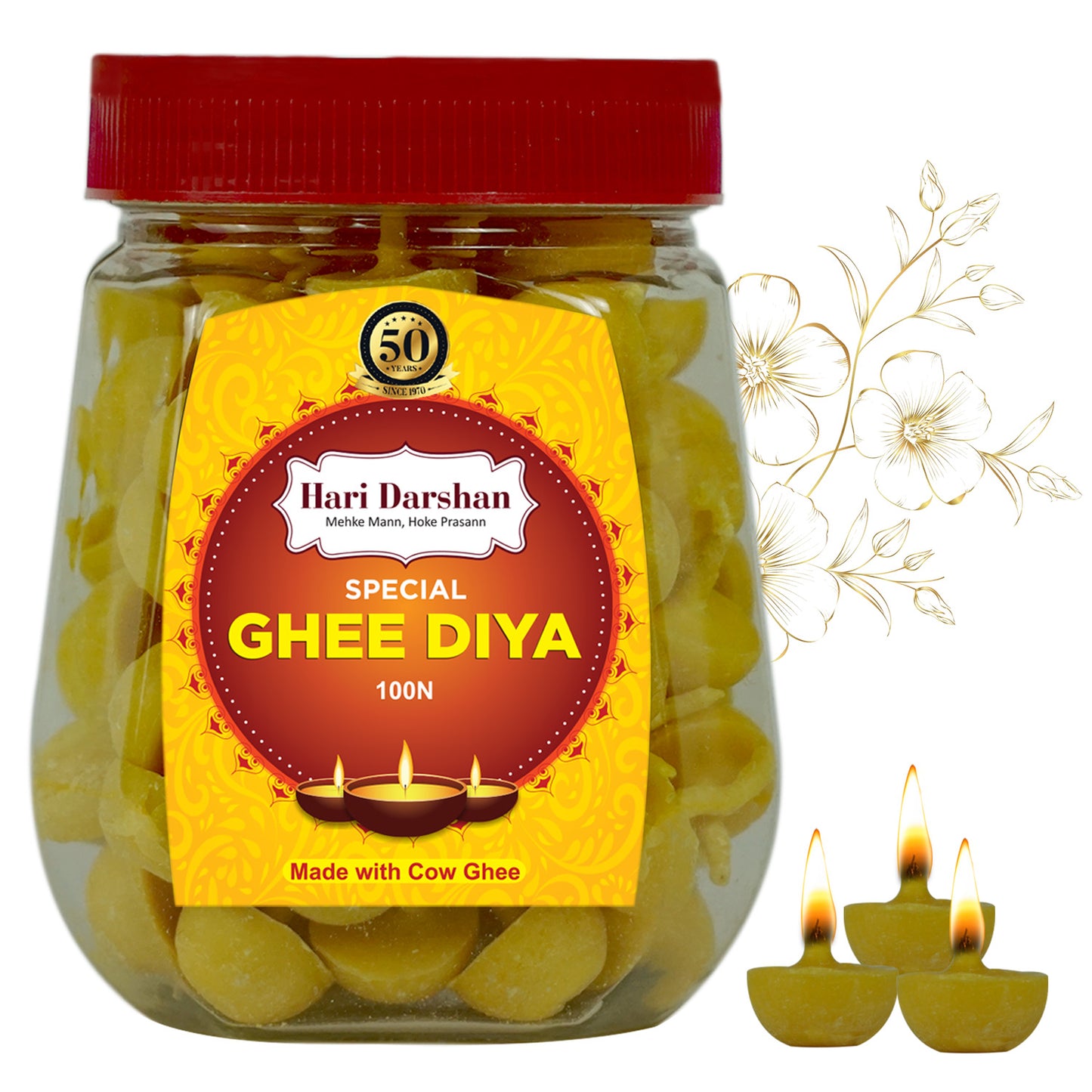 Ghee Diya - Made With Cow Ghee - Ready-to-Use - 20 Minutes Burning Time - 100pc Small Diya