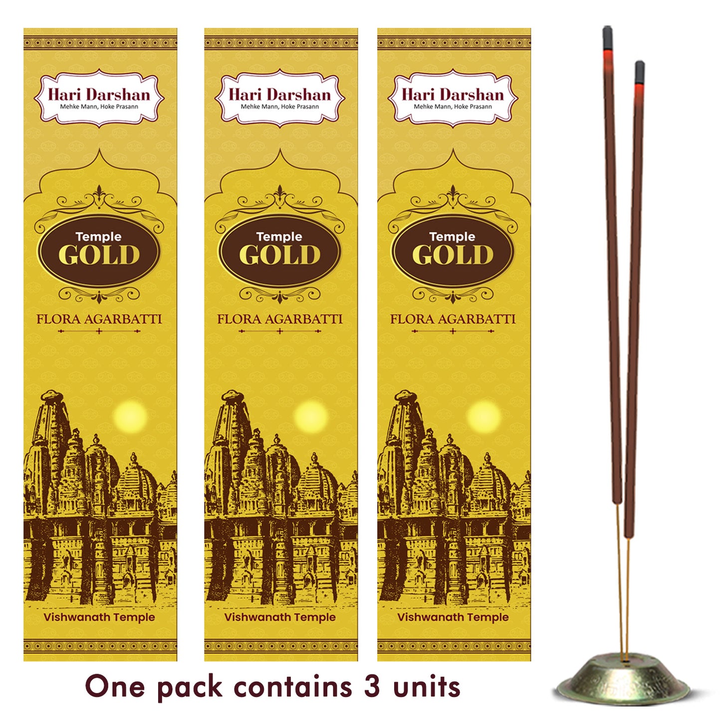 Temple GOLD Premium Flora Agarbatti - 12 Sticks in Each Pack