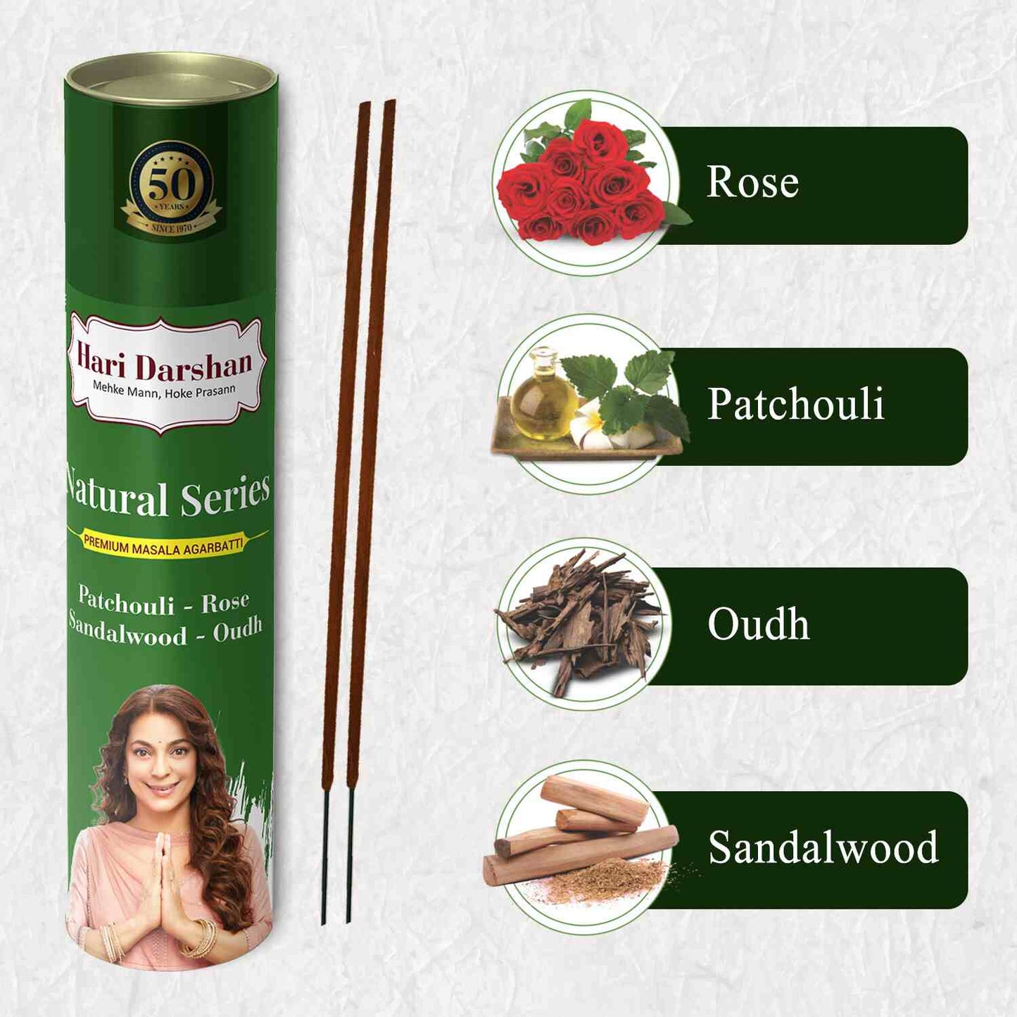 Natural Series Premium Masala Agarbatti - Combo of - Patchouli, Rose, Sandalwood, Oudh