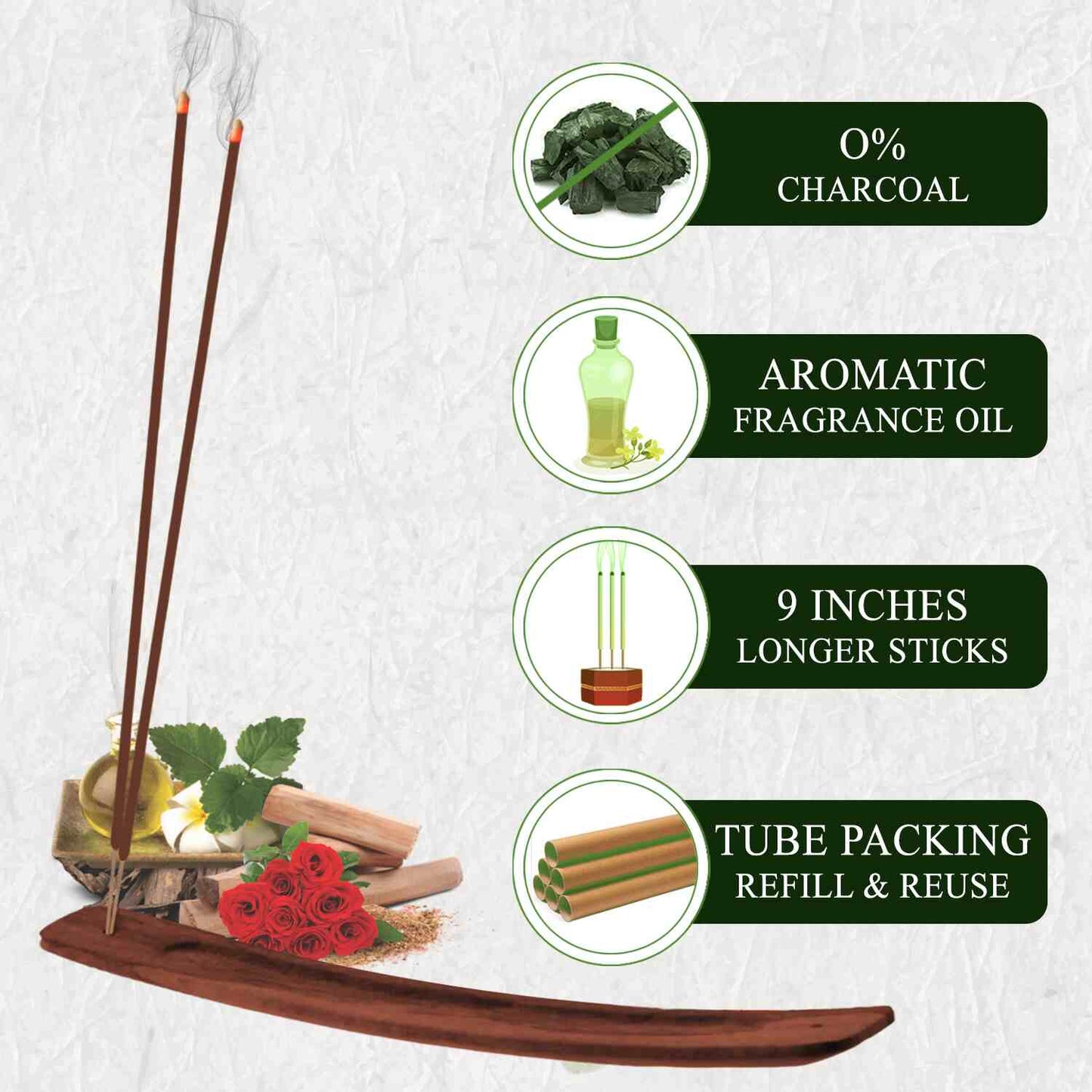 Natural Series Premium Masala Agarbatti - Combo of - Patchouli, Rose, Sandalwood, Oudh