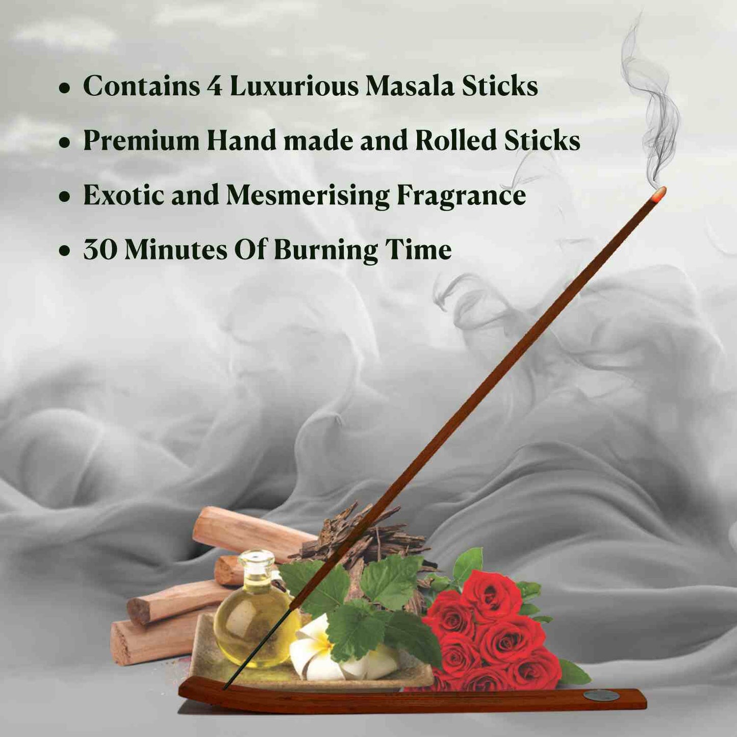 Natural Series Premium Masala Agarbatti - Combo of - Patchouli, Rose, Sandalwood, Oudh