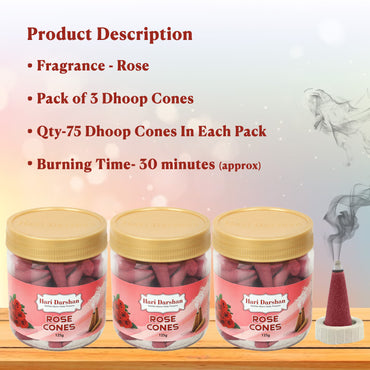 ROSE - Dhoop Cones Jar - 125g, Approx 70 Cones in Each Jar