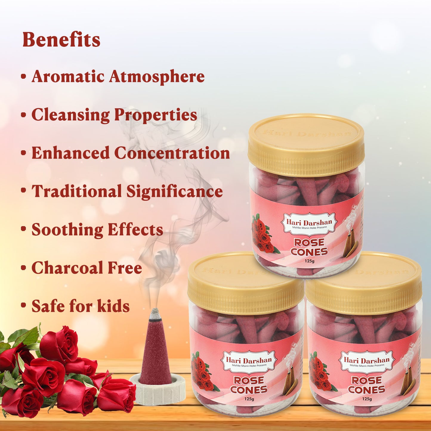 ROSE - Dhoop Cones Jar - 125g, Approx 70 Cones in Each Jar