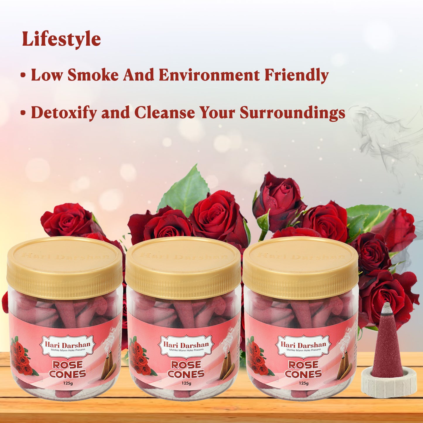 ROSE - Dhoop Cones Jar - 125g, Approx 70 Cones in Each Jar