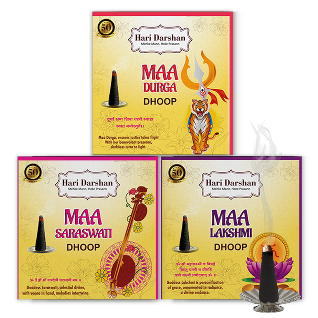 Combo of Maa Premium Dhoop - Maa Saraswati, Maa Lakshmi, Maa Durga Dhoop - Pack of 6