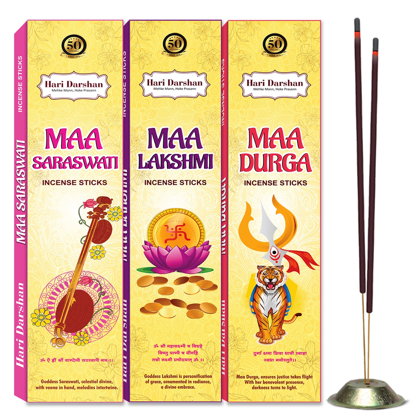 Combo of Maa Premium Agarbatti - Maa Saraswati, Maa Lakshmi, Maa Durga Agarbatti - Pack of 6