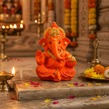 Mini Ganesh Statue | Lord Ganesha Murti for Home, Mandir & Pooja - Saffron