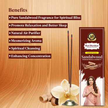 SANDALWOOD - Premium Masala Agarbatti - Hand Rolled Natural Series Incense sticks - 39 Sticks in Each Box