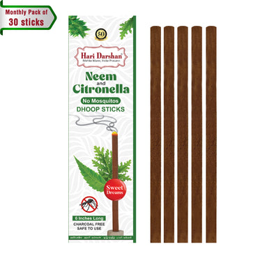 NEEM and CITRONELLA - No Mosquito Repellent Dhoop Sticks | 6 Inch Long with Holder | Charcoal Free