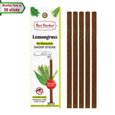 LEMONGRASS - No Mosquito Repellent Dhoop Sticks | 6 Inch Long with Holder | Charcoal Free