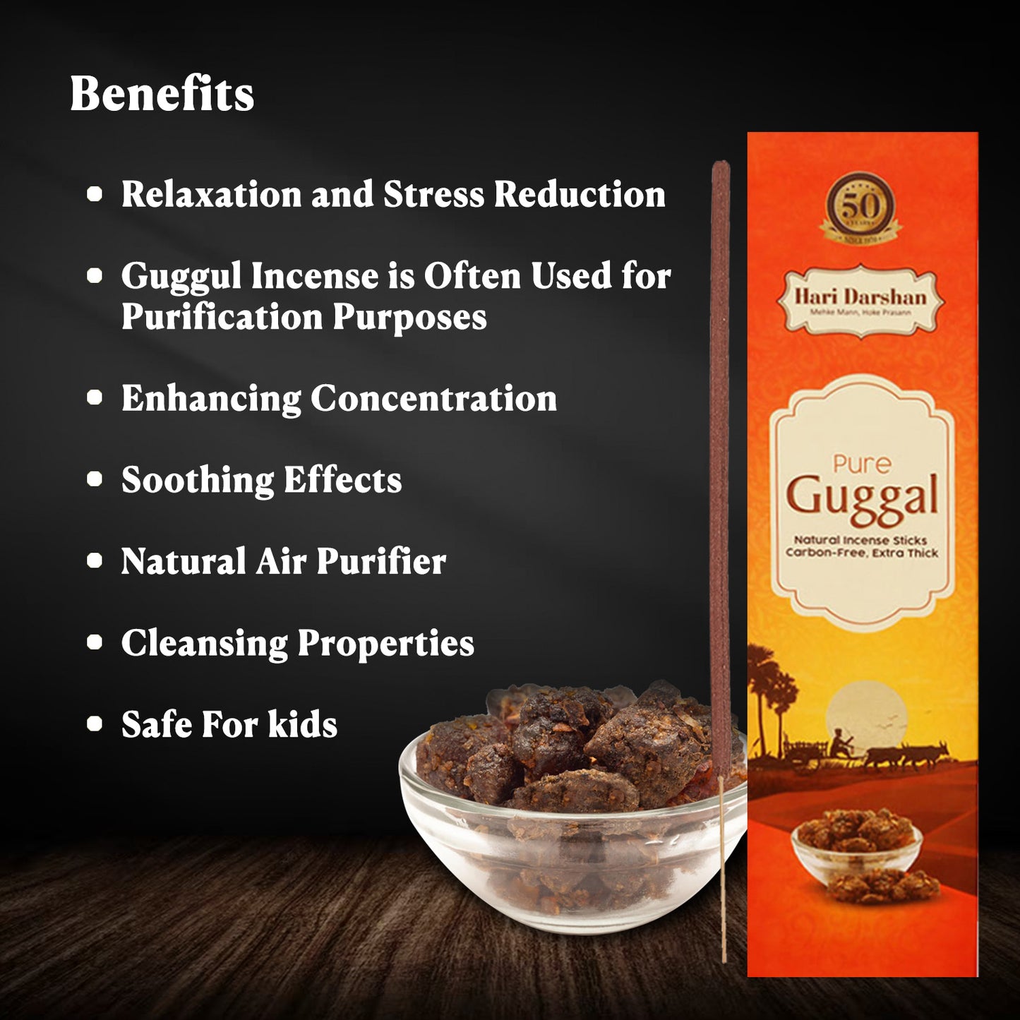 Pure GUGGAL - Natural Incense Sticks - Carbon Free Agarbatti for Pooja - 20 Sticks in Each Pack