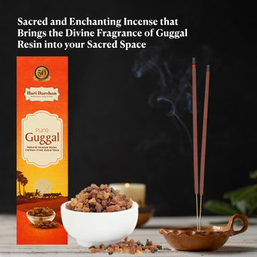 Pure GUGGAL - Natural Incense Sticks - Carbon Free Agarbatti for Pooja - 20 Sticks in Each Pack