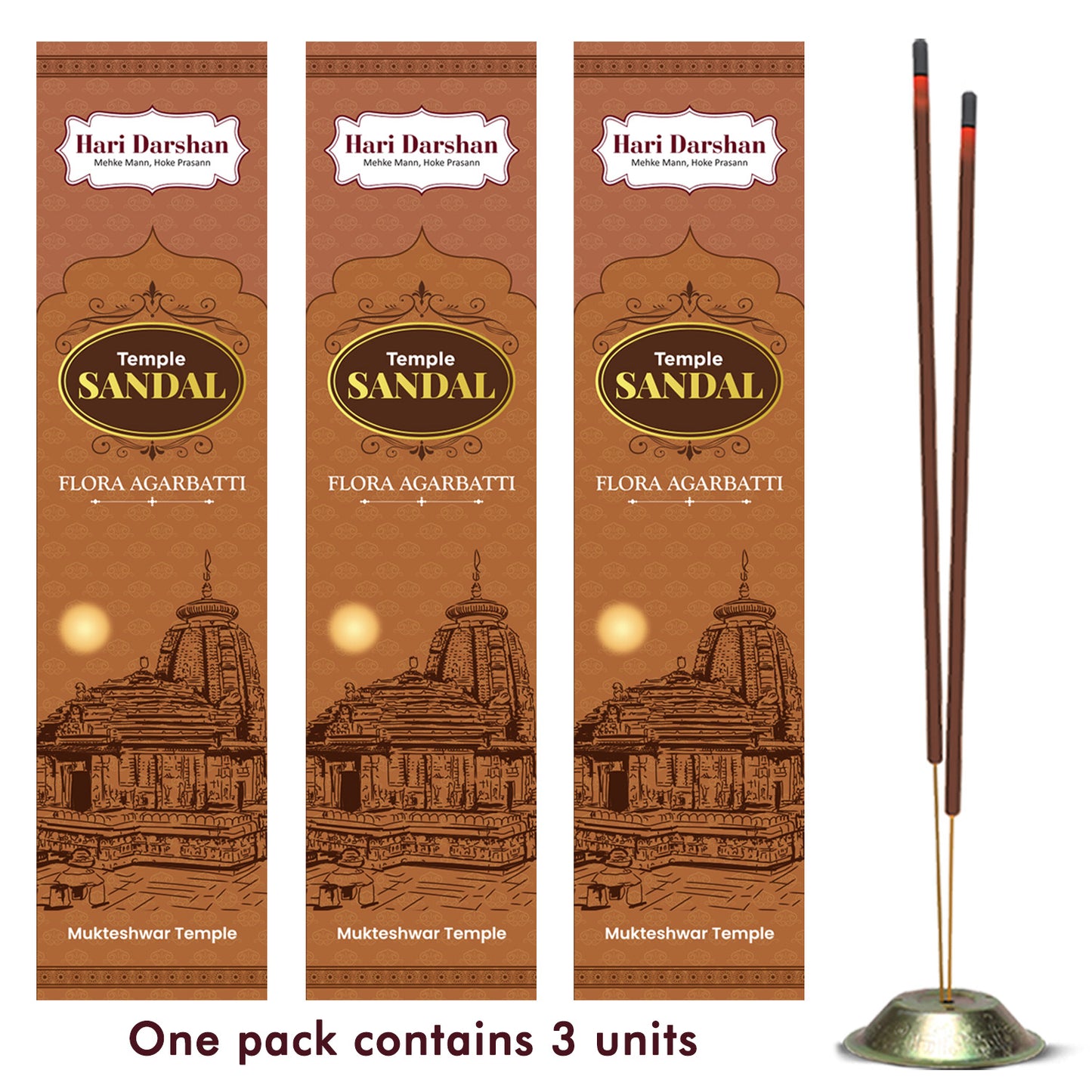 Temple SANDAL Premium Flora Agarbatti - 12 Sticks in Each Pack