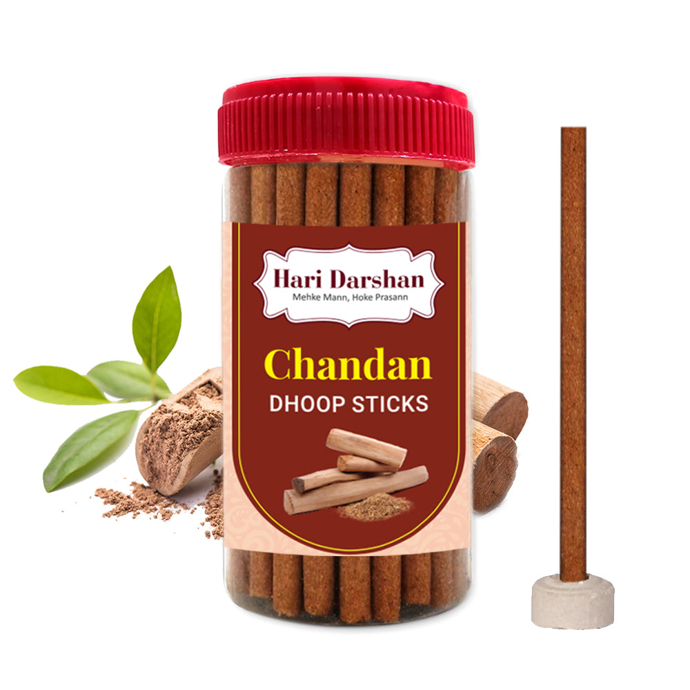 CHANDAN - Bamboo Less Dhoop Sticks - Premium Fragrance - 125g Jar