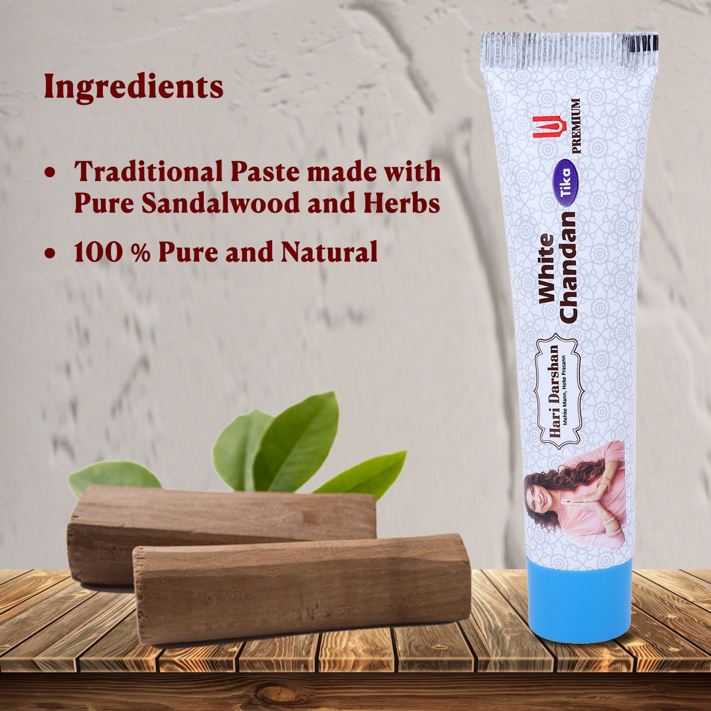 White Chandan Tika - 50g Tube - Made with Pure White Sandalwood Powder