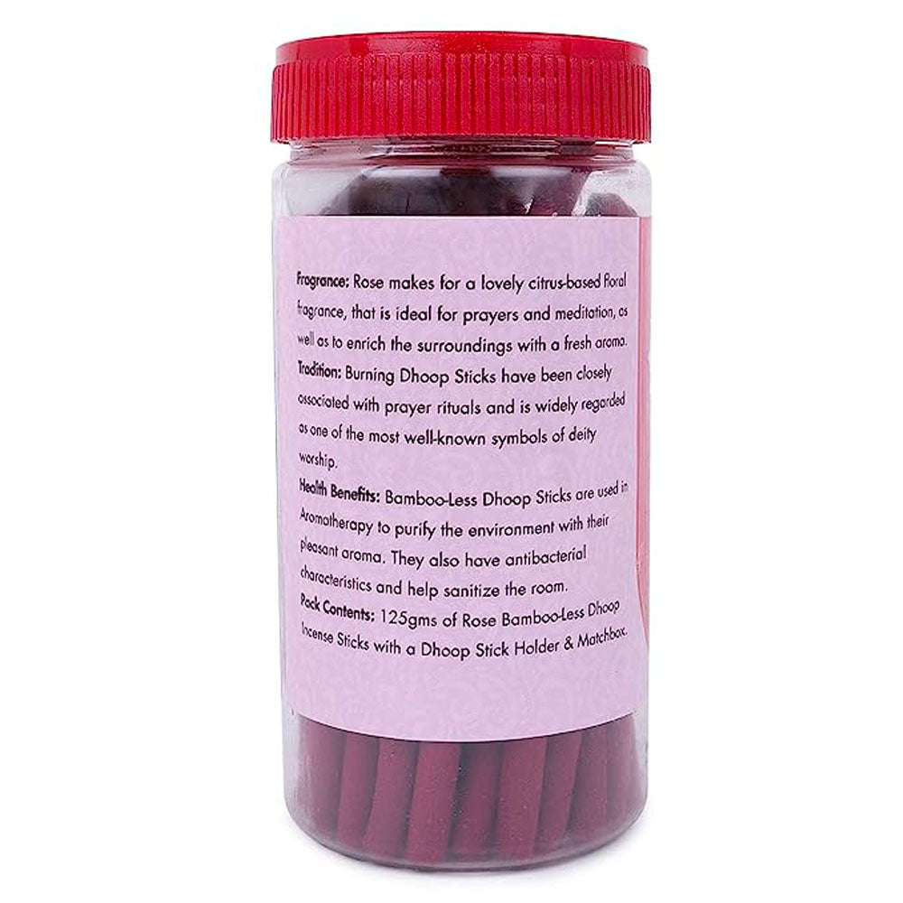 ROSE - Bamboo Less Dhoop Sticks - Premium Fragrance - 125g Jar