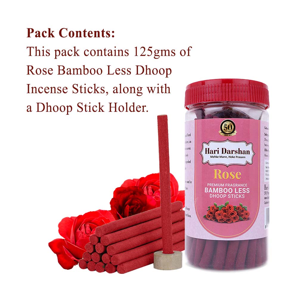 ROSE - Bamboo Less Dhoop Sticks - Premium Fragrance - 125g Jar