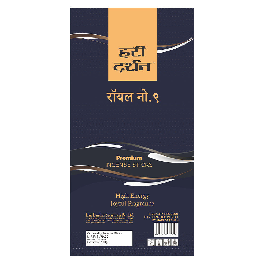 Premium Royal No. 9 Agarbatti, Cheerful & Floral Fragrance Incense sticks - 100 St in Each Pack