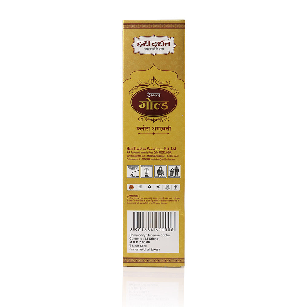 Combo of Temple Flora Agarbatti - Rose, Sandal and Gold - 12 sticks in each - Hand Made Masala Agarbatti  - Pack of 3