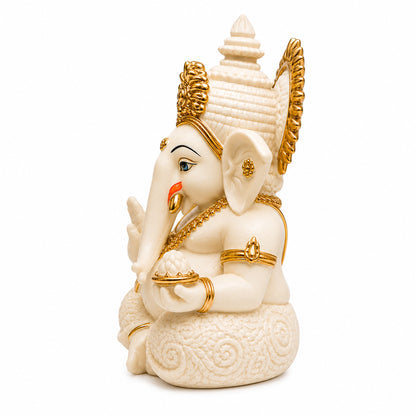 Mini Ganesh Statue | Lord Ganesha Murti for Home, Mandir & Pooja - White
