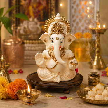 Mini Ganesh Statue | Lord Ganesha Murti for Home, Mandir & Pooja - White