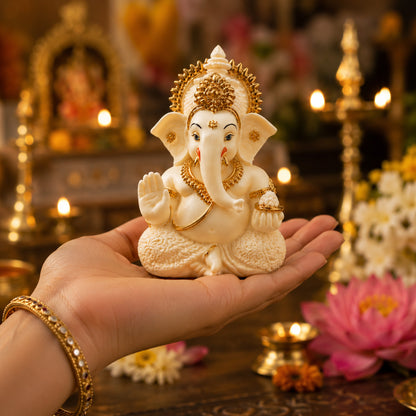 Mini Ganesh Statue | Lord Ganesha Murti for Home, Mandir & Pooja - White