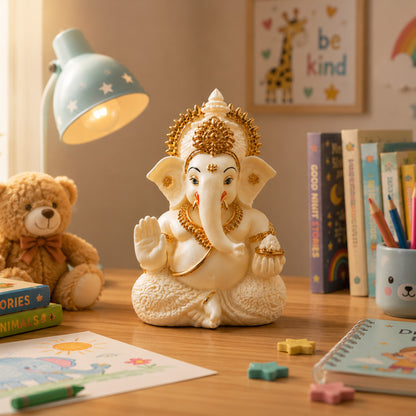 Mini Ganesh Statue | Lord Ganesha Murti for Home, Mandir & Pooja - White