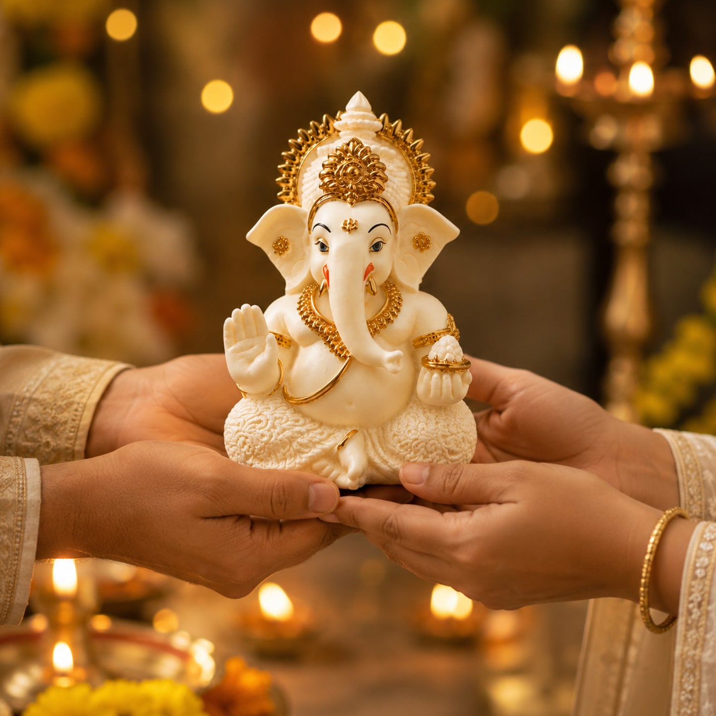 Mini Ganesh Statue | Lord Ganesha Murti for Home, Mandir & Pooja - White