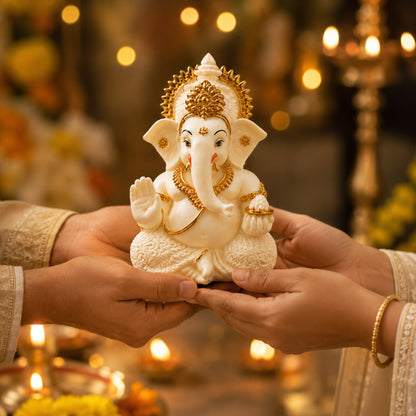 Mini Ganesh Statue | Lord Ganesha Murti for Home, Mandir & Pooja - White