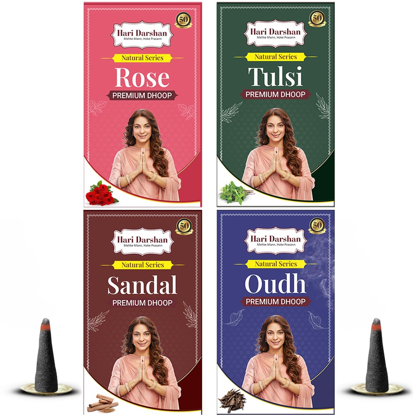 Combo of Premium Dhoop - Oudh, Tulsi, Rose, Sandal - Pack of 4, 100g in Each Pack
