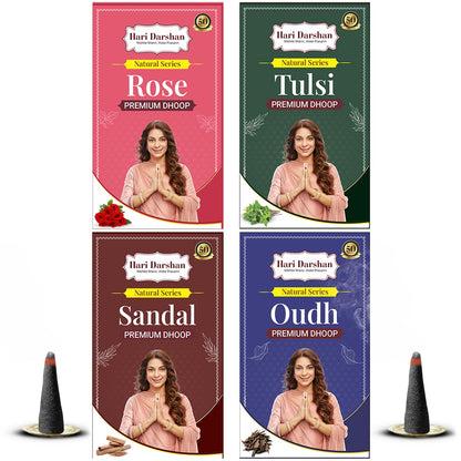 Combo of Premium Dhoop - Oudh, Tulsi, Rose, Sandal - Pack of 4, 100g in Each Pack