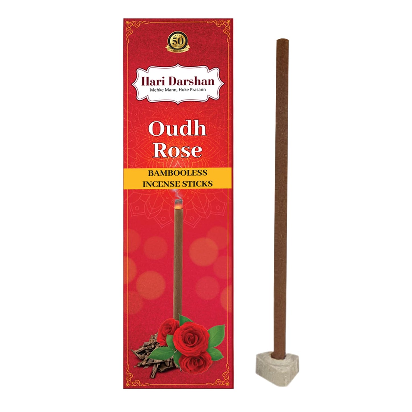Combo of Bamboo Less Incense Sticks - Oudh Rose, Shyam Tulsi, Kacha Bela, Kesar Chandan – Pack of 4, 30 Sticks in Each Pack with Holder