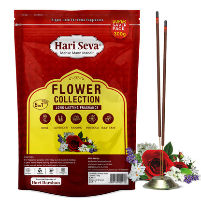 5 in 1 Fragrances: Rose, Lavender, Mogra, Hibiscus, Raatrani | Flower Collection Incense Sticks