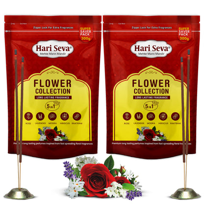 5 in 1 Fragrances: Rose, Lavender, Mogra, Hibiscus, Raatrani | Flower Collection Incense Sticks
